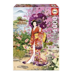 פאזל 1000 חל' - יפנית מסורתית מוקפת פרחים