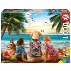 פאזל 1000 חל' - כלבים נופשים בחוף דקלים