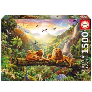 פאזל 1500 חל' - משפחת אריות על ענף בנוף יפהפה